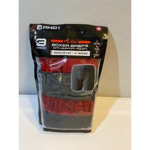 AND1 Flex Boxer Briefs 3 Pack Mens Small Red Grey Black 6 Inch Inseam Support Po